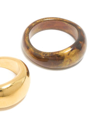 Waterproof Gold Plated Stainless Steel & Brown Modern Stacking Rings 2-Pack - link has visual effect only