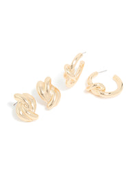 Gold Double Knotted Studs & Open Hoop Earrings 2-Pack - link has visual effect only