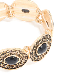 Antique Gold Textured Boho Large Stretch Bracelet - link has visual effect only