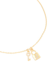 Gold Plated Cubic Zirconia Lock & Key Letter J Necklace - link has visual effect only