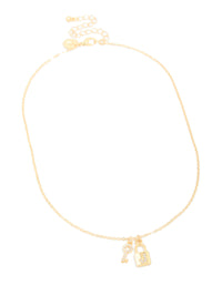Gold Plated Cubic Zirconia Lock & Key Letter J Necklace - link has visual effect only