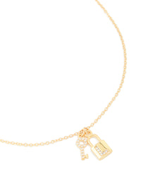 Gold Plated Cubic Zirconia Lock & Key Letter L Necklace - link has visual effect only