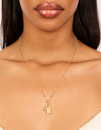 Gold Plated Cubic Zirconia Lock & Key Letter L Necklace - link has visual effect only