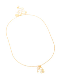 Gold Plated Cubic Zirconia Lock & Key Letter L Necklace - link has visual effect only