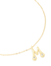 Gold Plated Cubic Zirconia Bubble Letter M Necklace - link has visual effect only