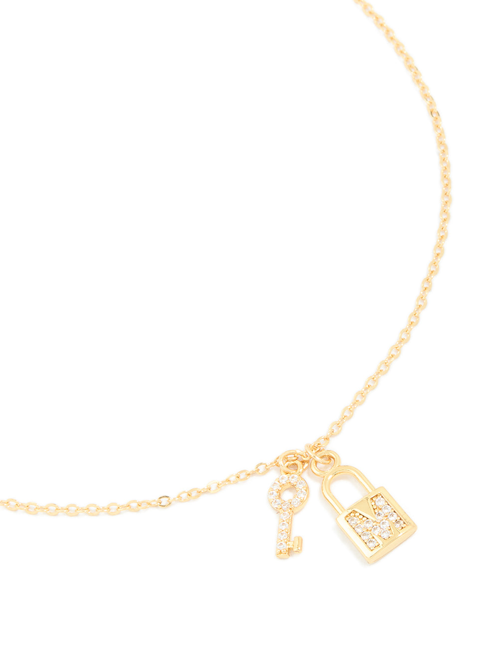 Gold Plated Cubic Zirconia Lock & Key Letter M Necklace