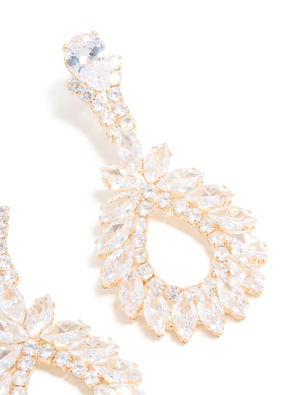 Gold Cubic Zirconia Cluster Drop Earrings