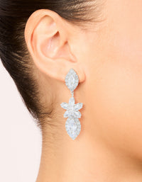 Silver Cubic Zirconia Flower Statement Drop Earrings - link has visual effect only