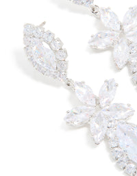 Silver Cubic Zirconia Flower Statement Drop Earrings - link has visual effect only