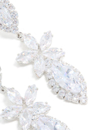 Silver Cubic Zirconia Flower Statement Drop Earrings - link has visual effect only