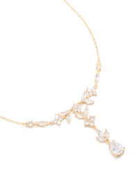 Gold Cubic Zirconia Floral Pear Y-Necklace - link has visual effect only