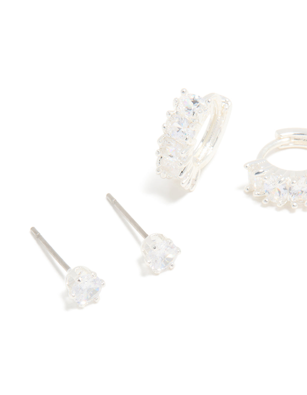 Silver Cubic Zirconia Huggie & Stud Earrings 3-Pack