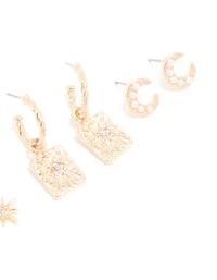 Gold Cubic Zirconia Celestial Hoop & Stud Earrings 4-Pack - link has visual effect only