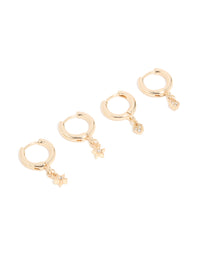 Gold Diamante Celestial Small Huggie Earrings 3-Pack - link has visual effect only