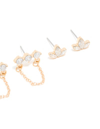 Gold Cubic Zirconia Stud & Chain Earrings 3-Pack - link has visual effect only