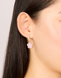 Gold Light Pink Flower Drop Huggie Earrings - link has visual effect only