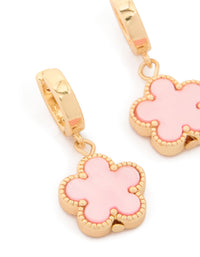 Gold Light Pink Flower Drop Huggie Earrings - link has visual effect only