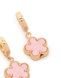 Gold Light Pink Flower Drop Huggie Earrings - link has visual effect only
