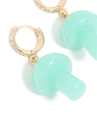 Gold Blue Mushroom Drop Huggie Earrings - link has visual effect only