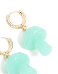 Gold Blue Mushroom Drop Huggie Earrings - link has visual effect only