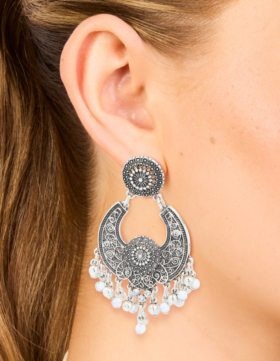 Antique Silver Boho Dangle Drop Earrings