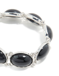 Silver Black Stone Multi Circle Bracelet - link has visual effect only