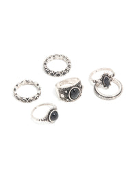 Antique Silver & Black Stones Boho Swirl Stacking 6-Pack - link has visual effect only