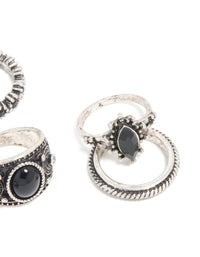 Antique Silver & Black Stones Boho Swirl Stacking 6-Pack - link has visual effect only