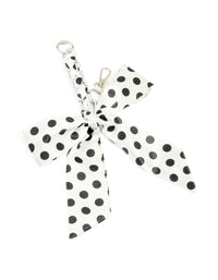 White & Black Polka Dot Fabric Bow Key Chain - link has visual effect only