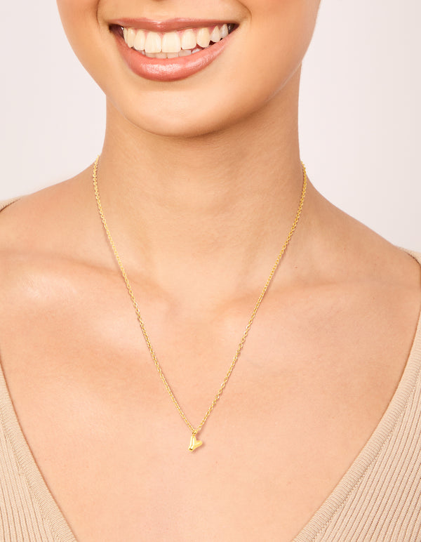 Waterproof Gold Plated Stainless Steel Mini Bubble Letter Y Necklace