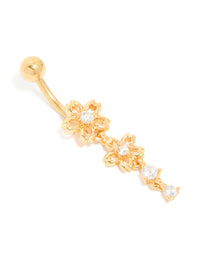 Gold Plated Surgical Steel Cubic Zirconia Double Flower Belly Bar - link has visual effect only