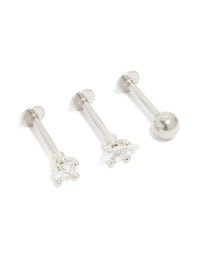 Surgical Steel Cubic Zirconia Marquise & Round Flat Back Studs 3-Pack - link has visual effect only