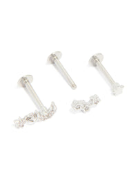 Surgical Steel Cubic Zirconia Celestial Flat Back Studs 3-Pack - link has visual effect only
