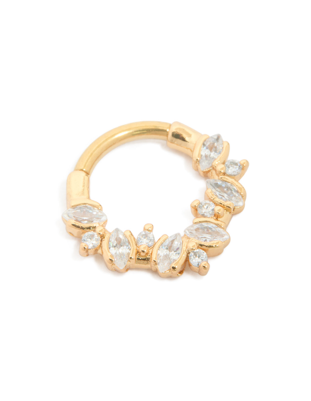 Gold Plated Surgical Steel Mixed Size Cubic Zirconia Detail Clicker Ring