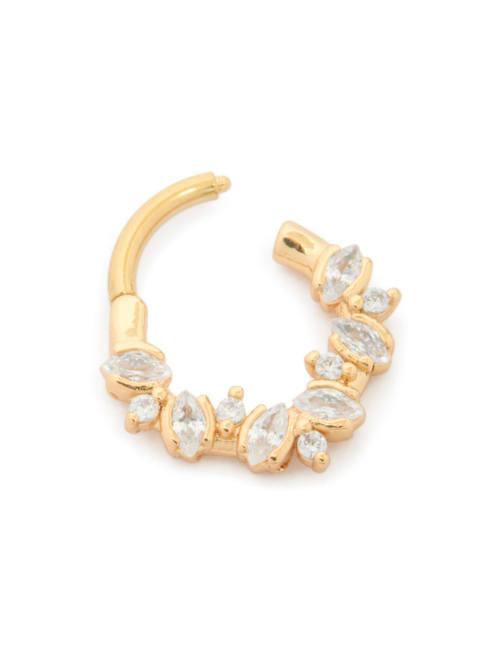 Gold Plated Surgical Steel Mixed Size Cubic Zirconia Detail Clicker Ring