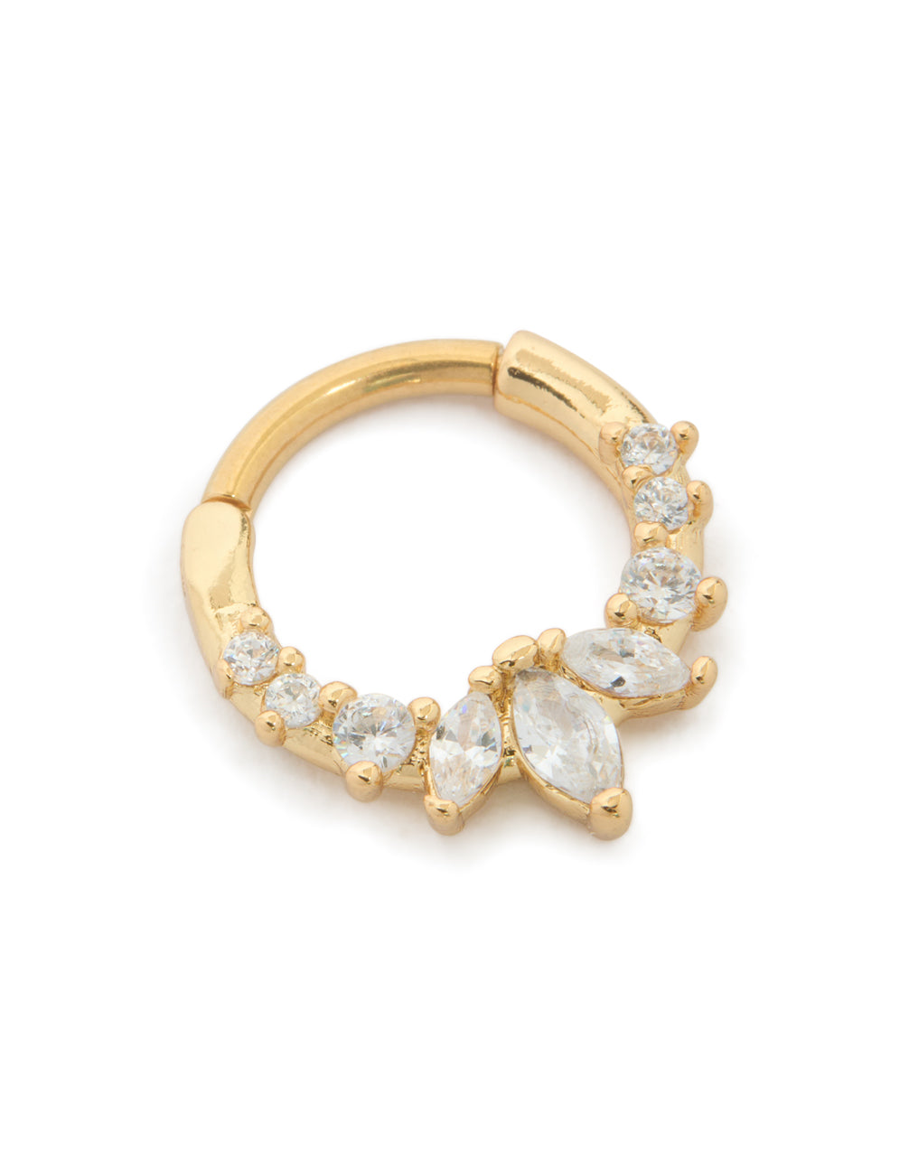 Gold Plated Surgical Steel Gradient Clear Cubic Zirconia Clicker Ring