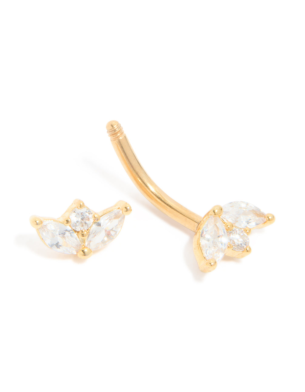 Gold Plated Surgical Steel Cubic Zirconia Trio Belly Bar