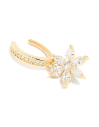 Gold Plated Surgical Steel Curved Cubic Zirconia Flower Belly Ring - link has visual effect only