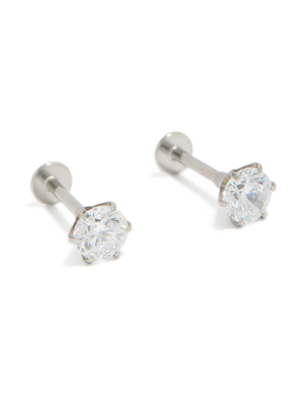Surgical Steel Cubic Zirconia Round Flat Back Studs