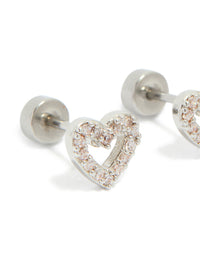 Kids Surgical Steel Cubic Zirconia Pavé Heart Flat Back Studs - link has visual effect only