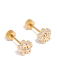 Kids Gold Plated Surgical Steel Cubic Zirconia Flower Outline Flat Back Studs - link has visual effect only