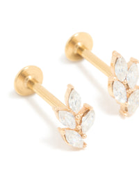 Gold Plated Surgical Steel Cubic Zirconia Mini Leaf Flat Back Earrings - link has visual effect only