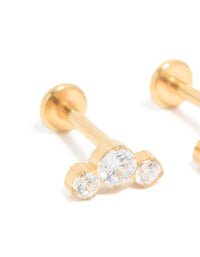 Gold Plated Surgical Steel Zirconia Bezel Trio Flat Back Studs - link has visual effect only