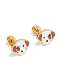 Kids Gold Plated Surgical Steel Enamel Cute Dog Flat Back Studs - link has visual effect only