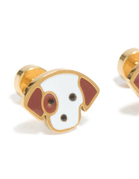 Kids Gold Plated Surgical Steel Enamel Cute Dog Flat Back Studs - link has visual effect only