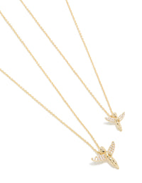 Gold Plated Cubic Zirconia Flying Angel Necklaces 2-Pack - link has visual effect only