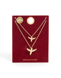 Gold Plated Cubic Zirconia Flying Angel Necklaces 2-Pack - link has visual effect only