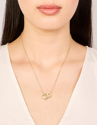 Gold Plated Cubic Zirconia Pave Heart Link Necklace - link has visual effect only