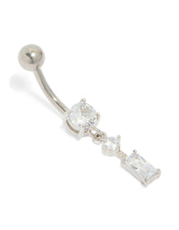 Titanium Diamante Chain Drop Belly Bar - link has visual effect only