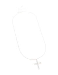 Silver Plated Diamante Box Cross Necklace - link has visual effect only